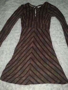 Free People Brown Chevron Stripe Long-Sleeve Dress
